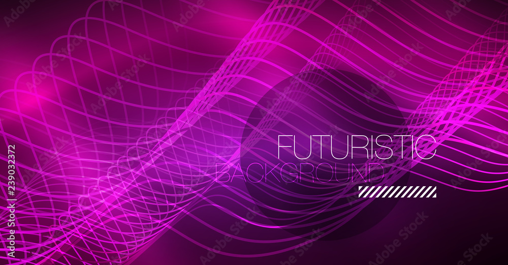Abstract shiny glowinng color wave design element on dark background - science or technology concept Abstract shiny glowinng color wave design element on dark background - science or technology concept