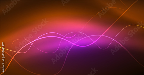 Abstract shiny glowinng color wave design element on dark background - science or technology concept