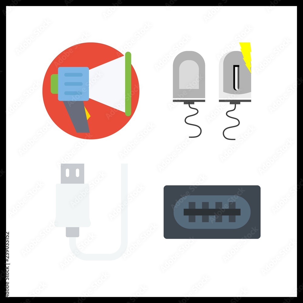4 portable icon. Vector illustration portable set. usb and shocker icons for portable works 4 portable icon. Vector illustration portable set. usb and shocker icons for portable works