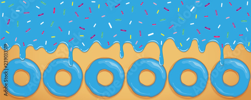 crazy blue sweet melting icing with colorful sprinkles and donuts vector illustration EPS10