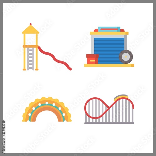 4 roller icon. Vector illustration roller set. roller coaster and garage icons for roller works