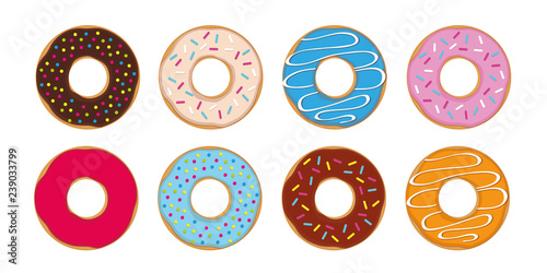colorful set of donuts with different sprinkles vector illustration EPS10