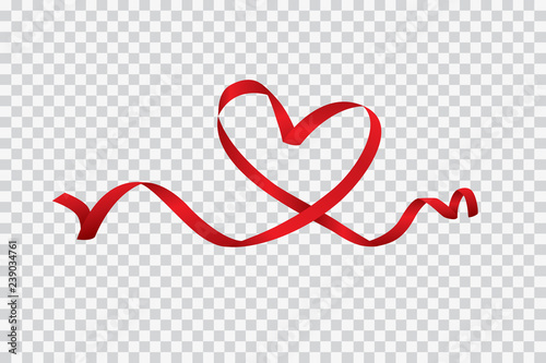 Red heart ribbon isolated on transparent background, vector art and illustration