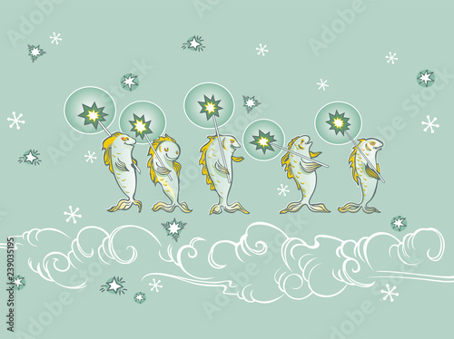 holiday card with singing fish