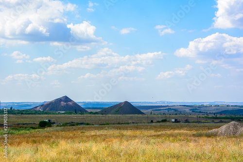 steppe landscape with views of old coal mines in Donbass