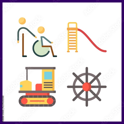 4 wheel icon. Vector illustration wheel set. rudder and disabled icons for wheel works photo