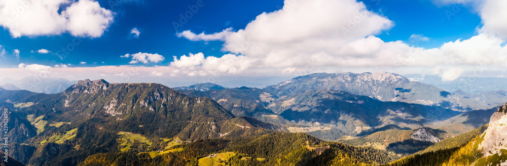 Travel Slovenia concept background - mountain landscape, Kamnik-Savinja Alps, Slovenia.