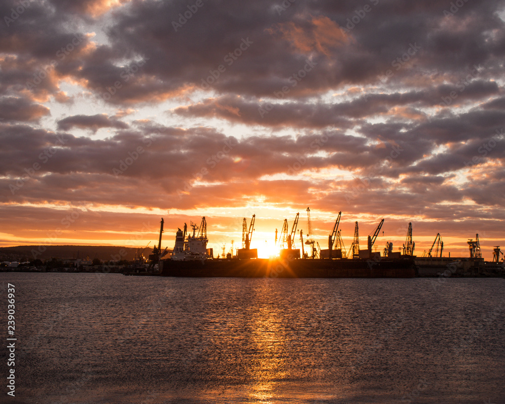 sunset and ships and machinery sunset and ships and machinery