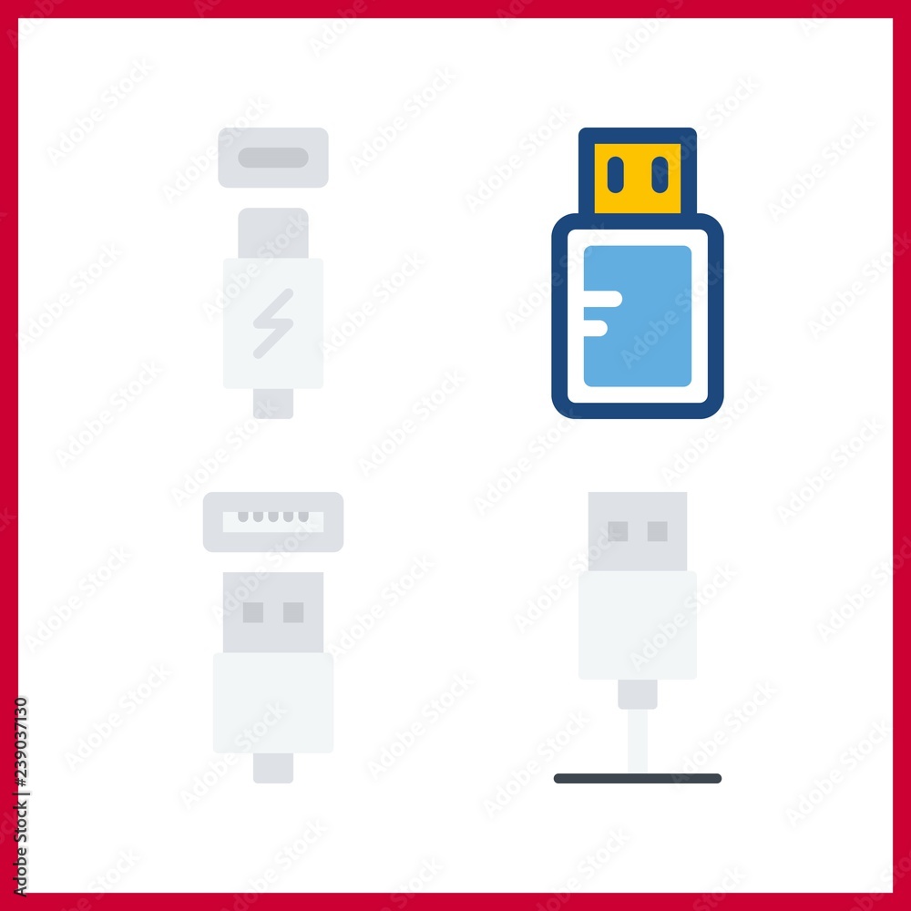4 usb icon. Vector illustration usb set. pendrive and usb cable icons for usb works 4 usb icon. Vector illustration usb set. pendrive and usb cable icons for usb works