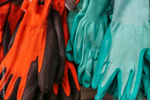 Multicolored rubber gloves from household chemicals store