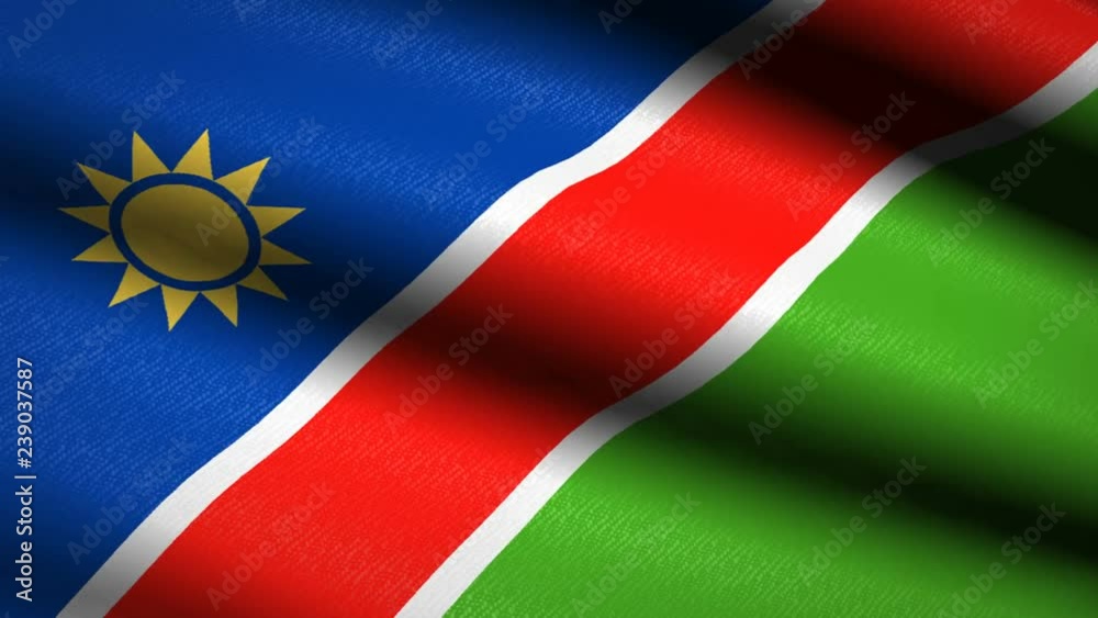 Namibia Flag Waving Textile Textured Background. Seamless Loop Animation. Full Screen. Slow motion. 4K Video