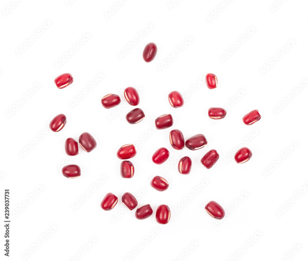 Azuki Bean or Red Bean Seeds Top View on White Background Azuki Bean or Red Bean Seeds Top View on White Background