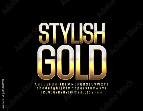 Vector Stylish Gold Font. Luxury set of Alphabet Elegant Letters, Numbers and Symbols.