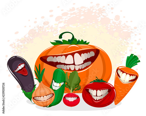 Funny vegetables on white