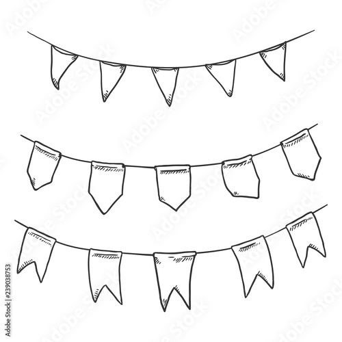 Vector Set of Sketch Hand Made Flags on the Ropes