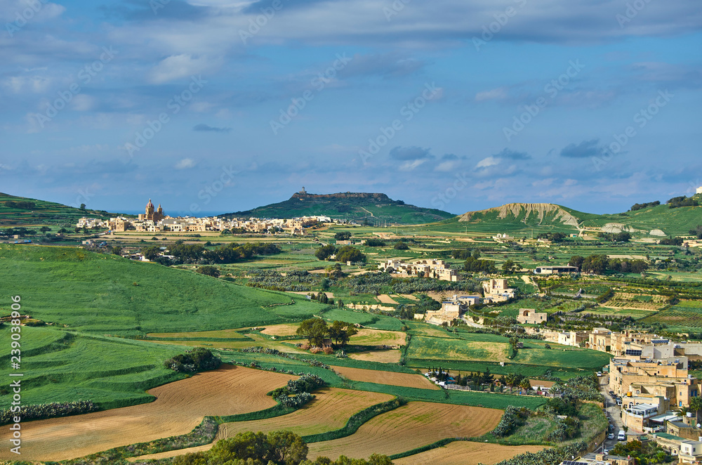 View over the city of Victoria at Gozo, the neighboring island of Malta