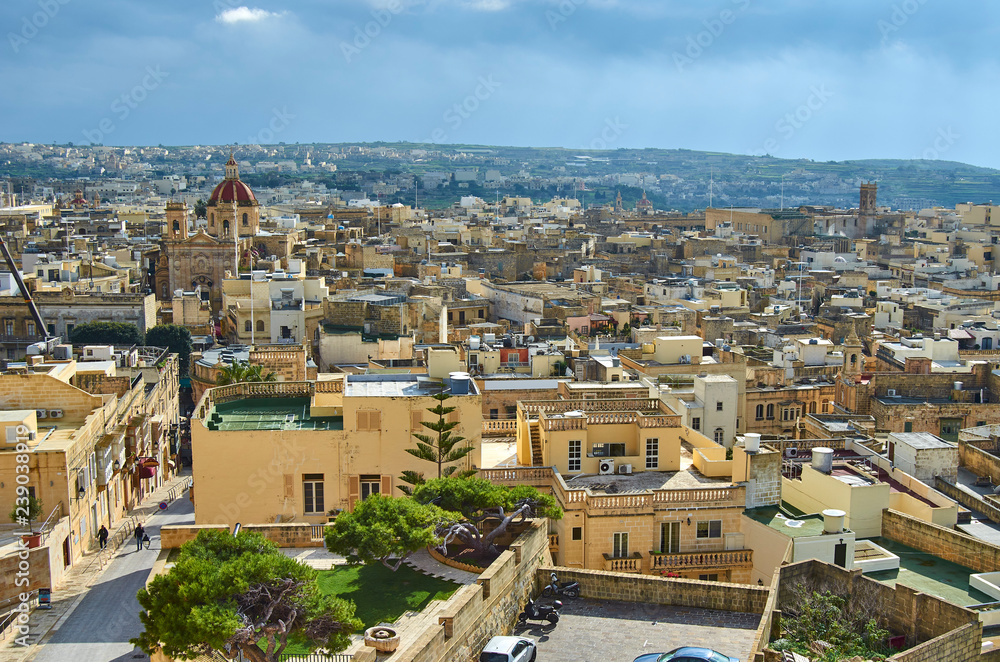 View over the city of Victoria at Gozo, the neighboring island of Malta