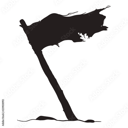 Vector Black Silhouette of Waving Old Torned Flag