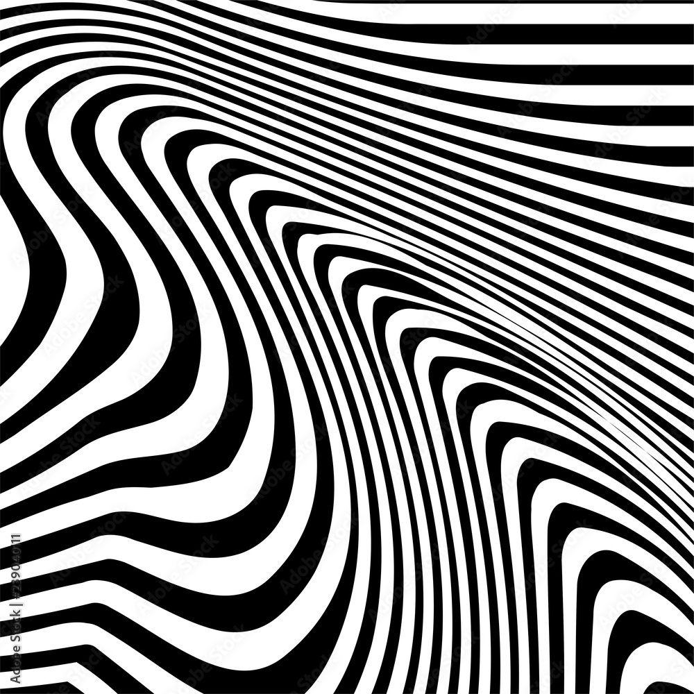 Abstract background with black and white striped, futuristic waves