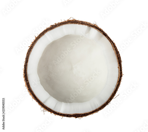 Coconut Half isolated on white background. Top view.