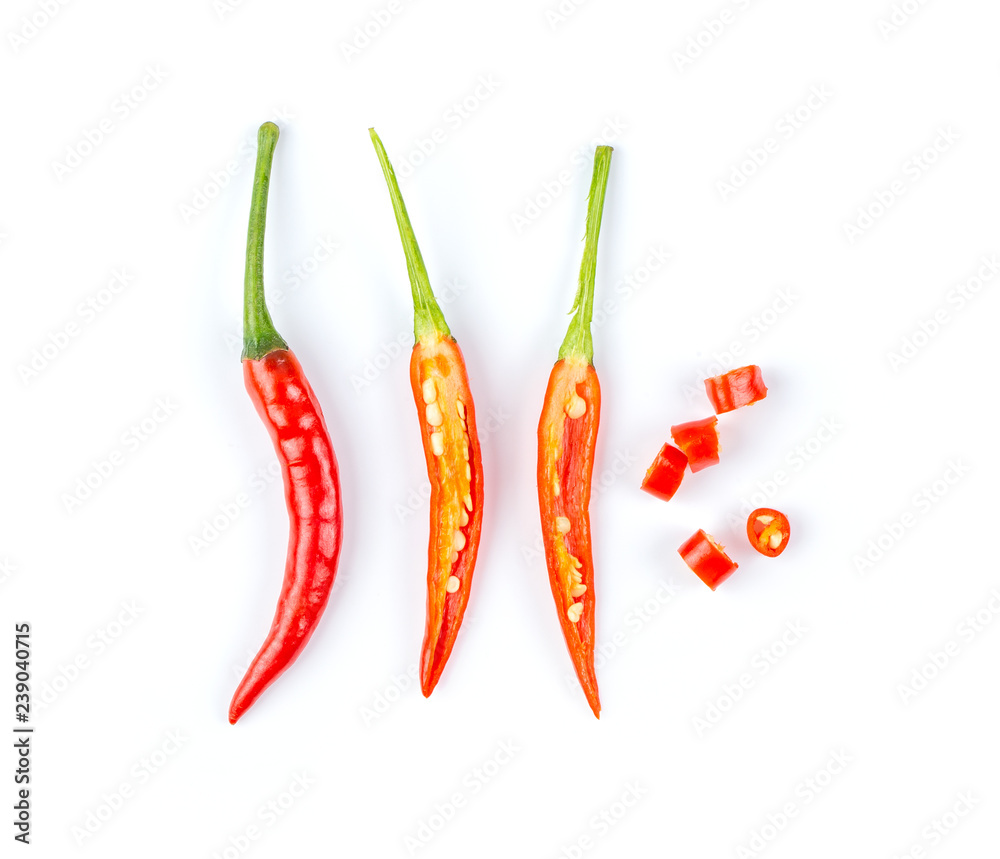 red chili pepper isolated on white background. top view red chili pepper isolated on white background. top view