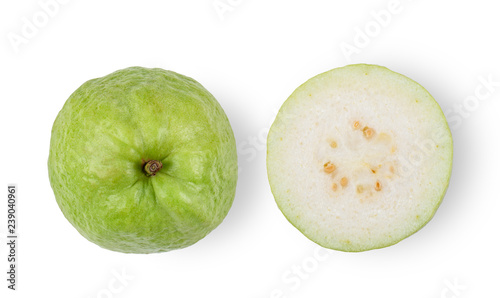 guava fruit isolated on white background. top view