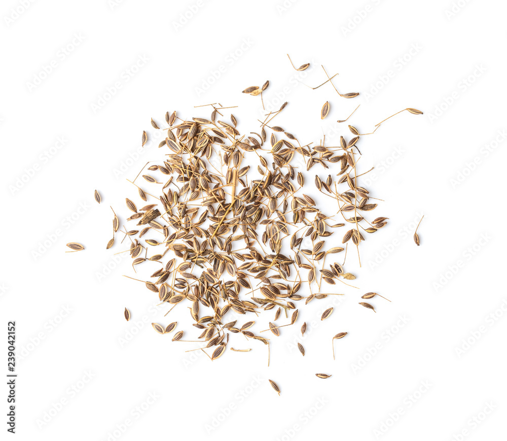 Caraway seeds isolated on white background. top view Caraway seeds isolated on white background. top view