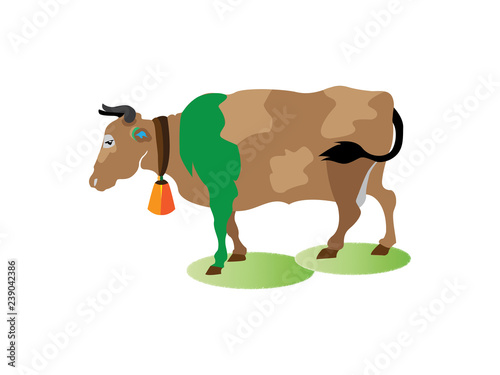 Figure of a cow with horns standing on the ground , logo design, illustration - Vector