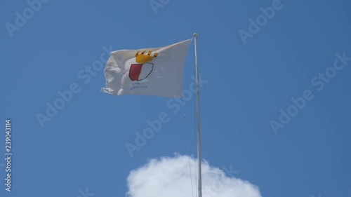 Malta flag waving in wind. Blue sky and windy day. Continuous seamless loop background. 4K video.