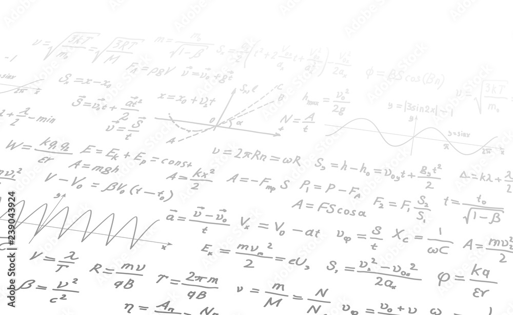 White sheet with complicated math formulas and calculations fade in perspective