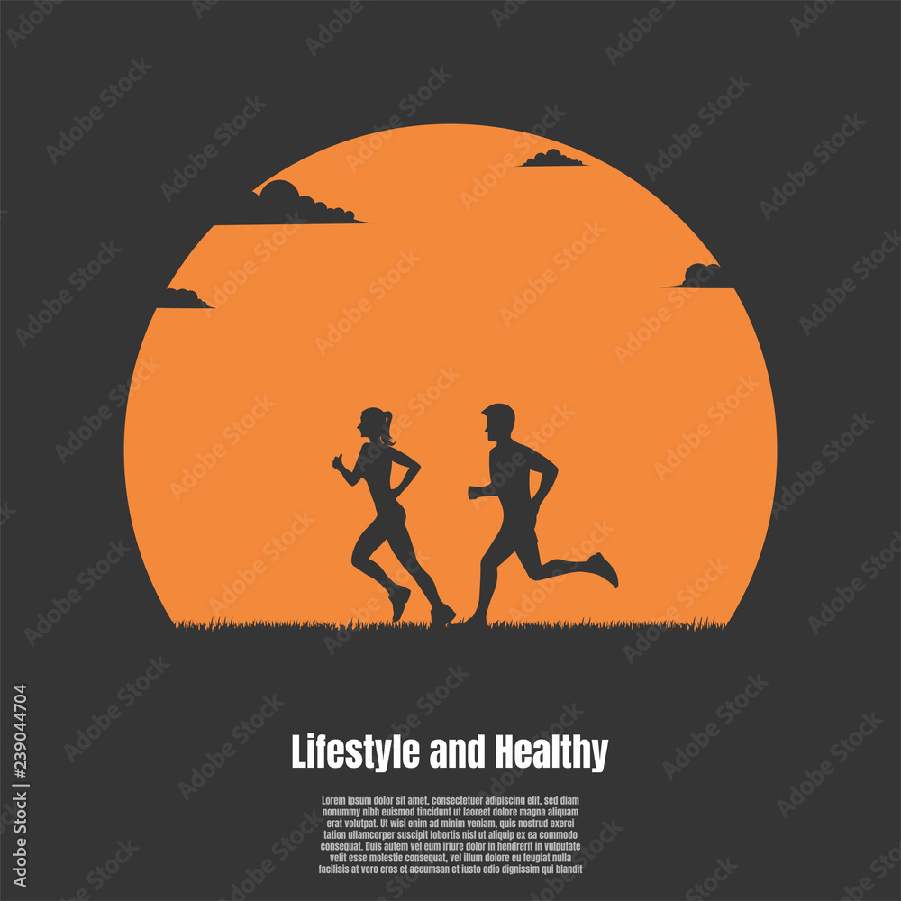Silhouette man and woman running