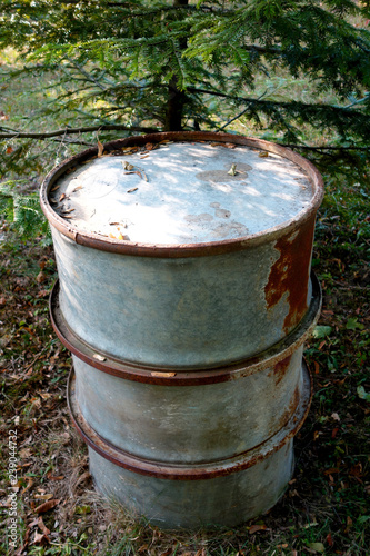 Old steel barrel in nature