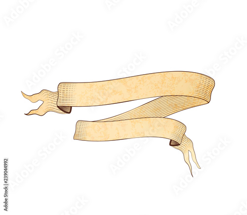 Old engraved paper tape with texture and place for text on white