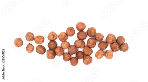 Hazelnut nuts on white background. peeled filbert