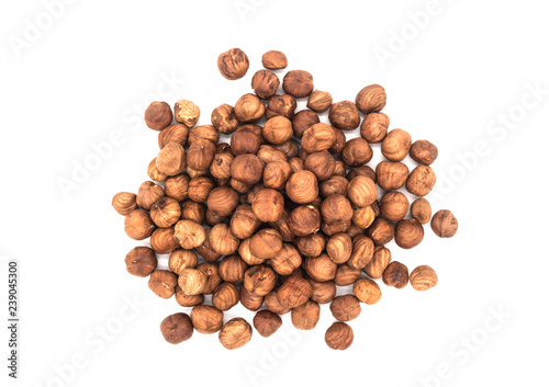 Hazelnut nuts on white background. peeled filbert