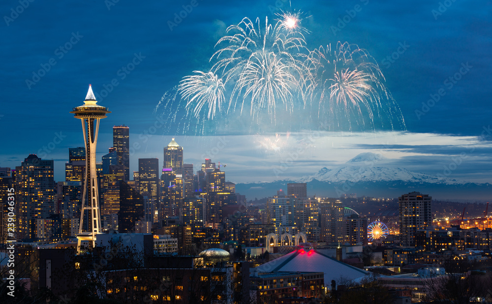 New years eve Fireworks Display at Seattle.