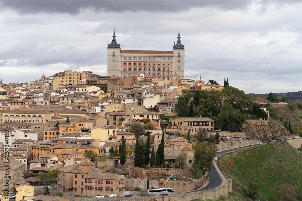 The Alcazar of Toledo, a historical stone fortification located in the highest part of Toledo, Castile-La Mancha, Spain. 