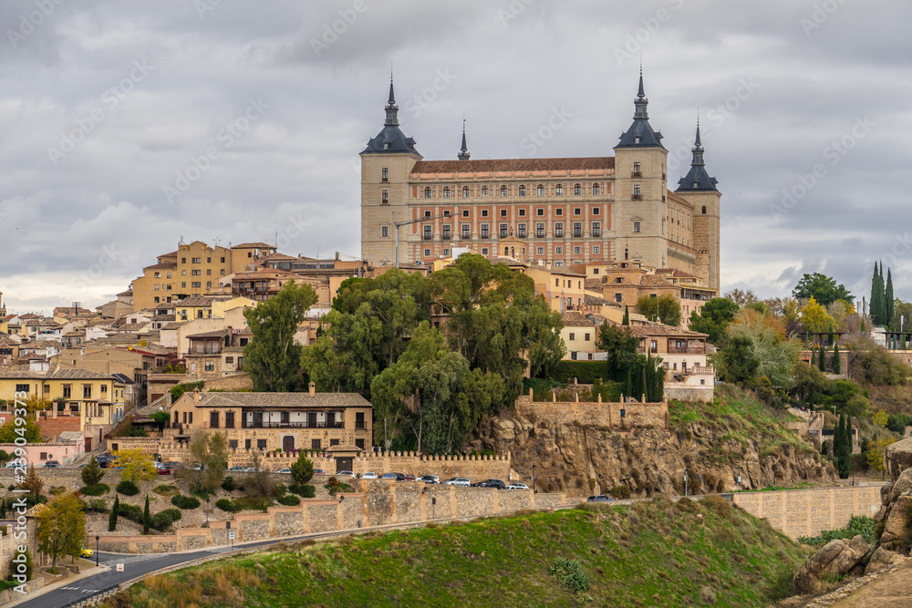 The Alcazar of Toledo, a historical stone fortification located in the highest part of Toledo, Castile-La Mancha, Spain. 