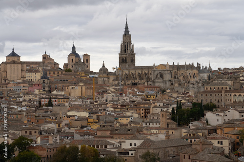Skyline of old city of Toledo  Castile-La Mancha  Spain. View from the Ermita del Valle  Hermitage of Virgen del Valle  on the opposite bank of the river Tagus.