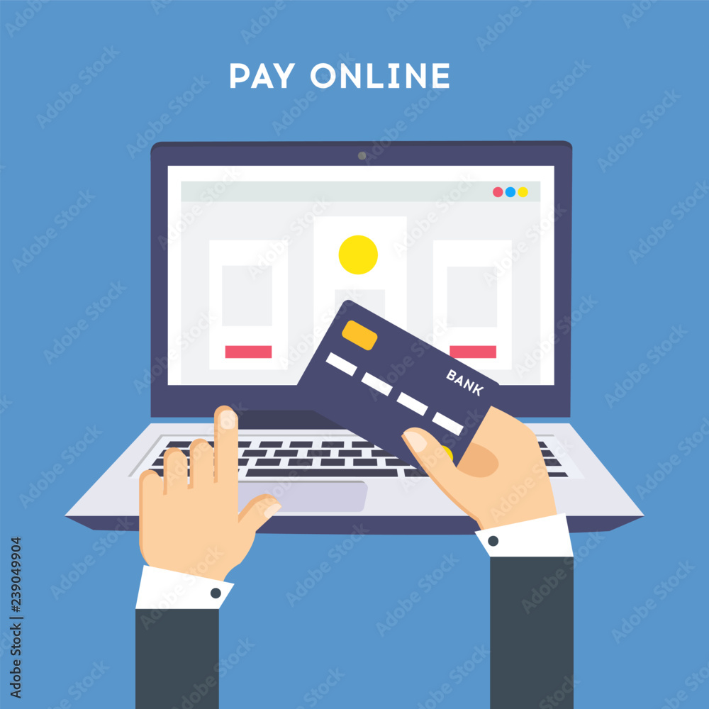 Pay online concept on modern technology devices with responsive flat web design Pay online concept on modern technology devices with responsive flat web design