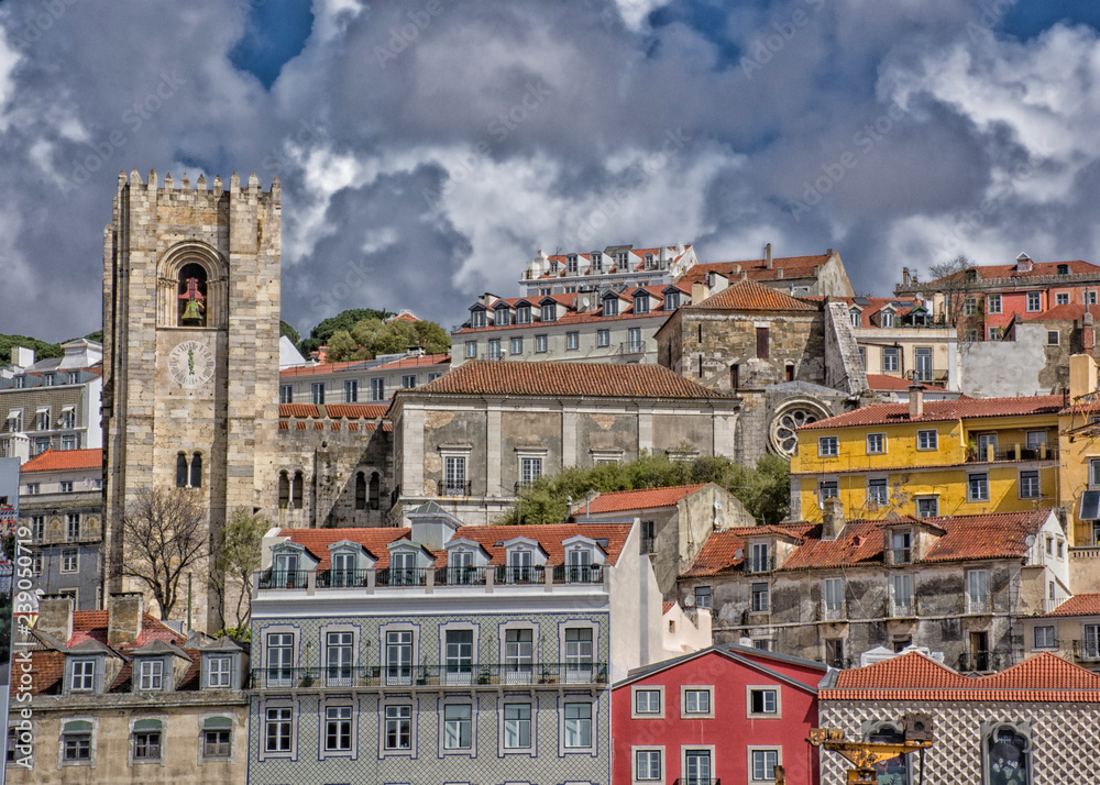 Red Tile Roof Cityscape With Tower, Lisbon, Portugal