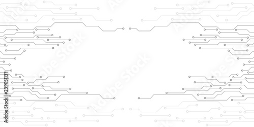 Circuit Board Technology Information Pattern Concept Vector Background. Grayscale Color Abstract PCB Trace Data Infographic Design Illustration.