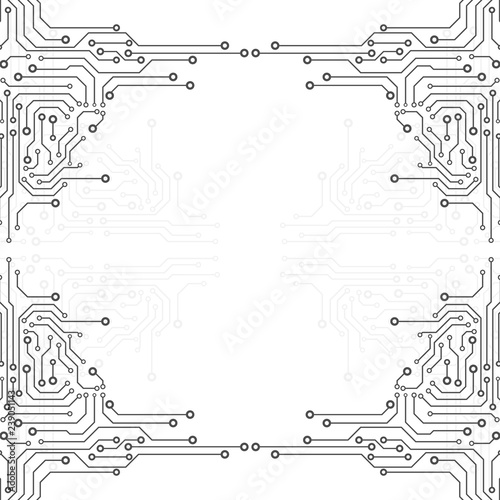 Circuit Board Technology Information Pattern Concept Vector Background. Grayscale Color Abstract PCB Trace Data Infographic Design Illustration.