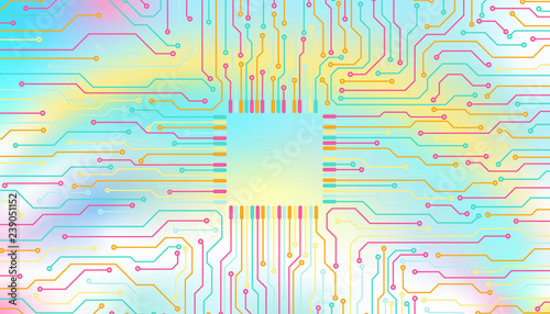 Circuit Board Pastel Color CPU Microprocessor Data Transfer Technology Information Concept Vector Background.