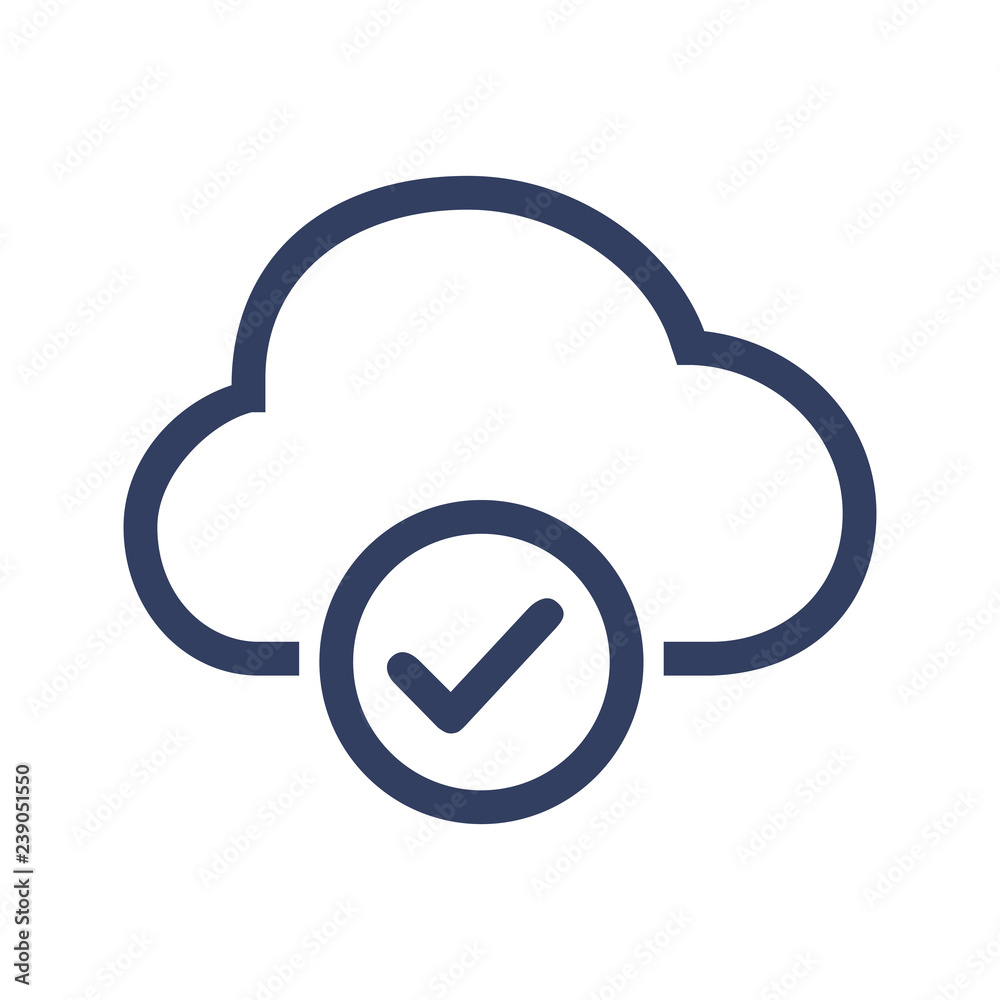 Line icon cloud computing with checkmark isolated on white background. Vector illustration. Line icon cloud computing with checkmark isolated on white background. Vector illustration.