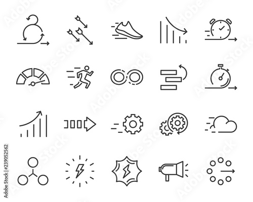simple set of agile vector line icons, contain such lcon as speed, agile, boost, process, time and more photo