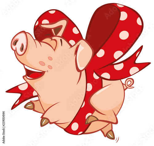 Illustration of a Cute Pig. Cartoon Character 