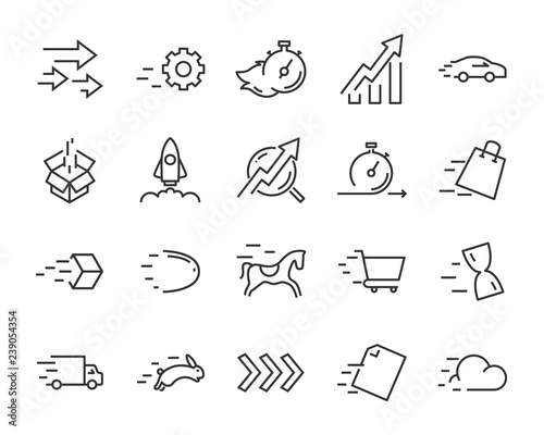 simple set of agile vector line icons, contain such lcon as speed, agile, boost, process, time and more