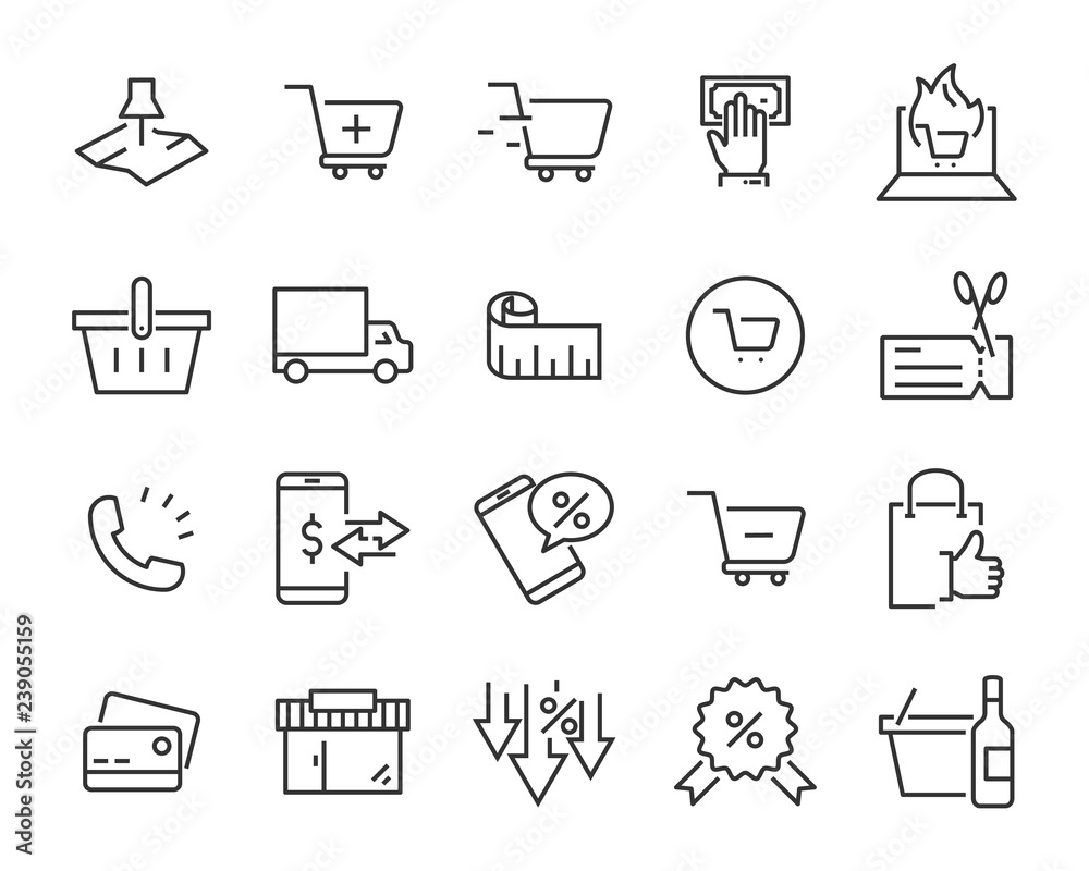 set of shopping icons, such as delivery, e-commerce, service, price, pay, sale set of shopping icons, such as delivery, e-commerce, service, price, pay, sale