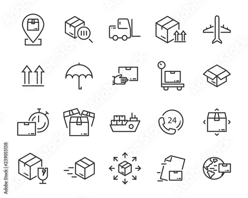set of send icons, such as delivery, transport, mail, service